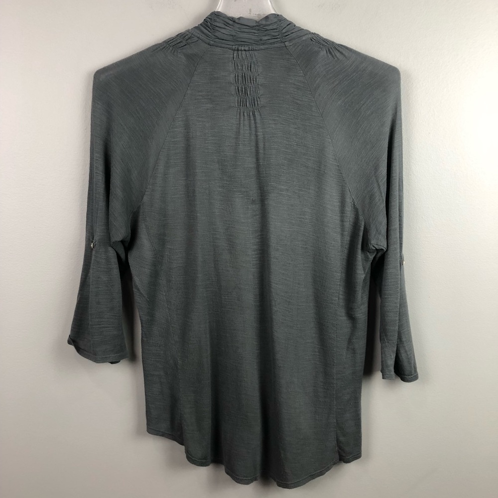 Anthropologie Gray Button-Front Patterned Raglan Top - Picture 5 of 5